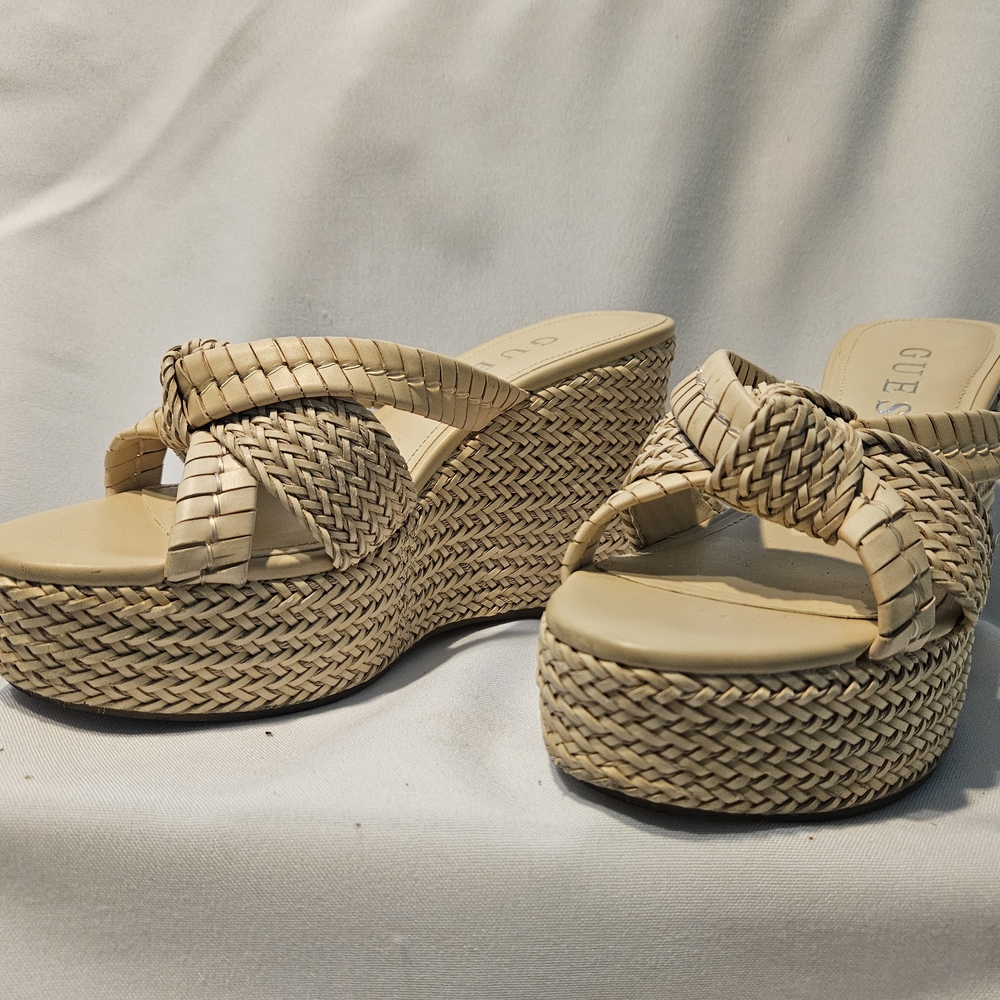 Guess Women's Beige Woven Wedge Sandals